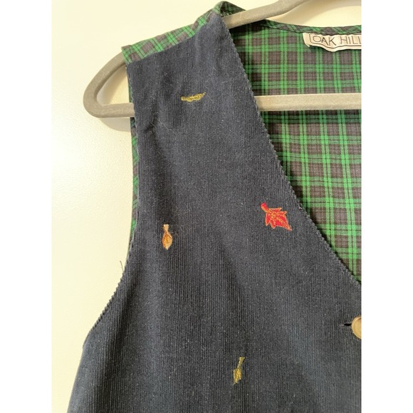 Vintage Grandma Teacher 90s Embroidered Fall Corduroy Vest Plaid Back Medium - Picture 5 of 8